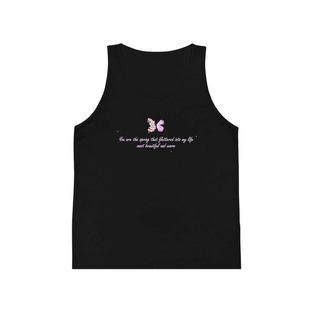 Kid's Black Floral Butterfly Spring Quote 100% Cotton Tank Top