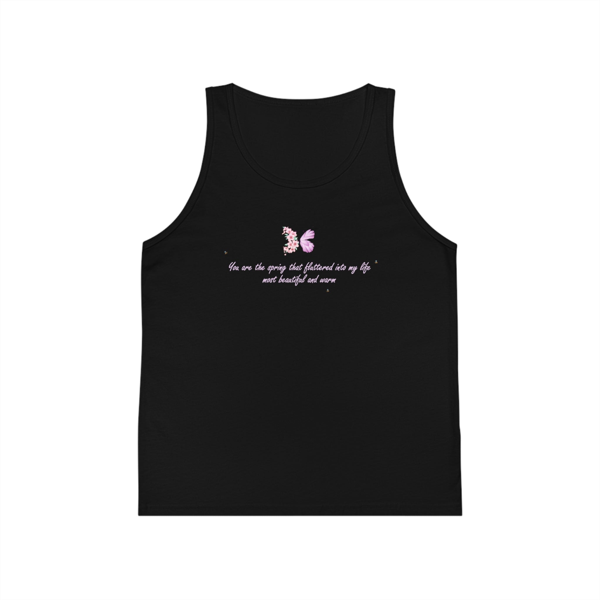 Kid's Black Floral Butterfly Spring Quote 100% Cotton Tank Top