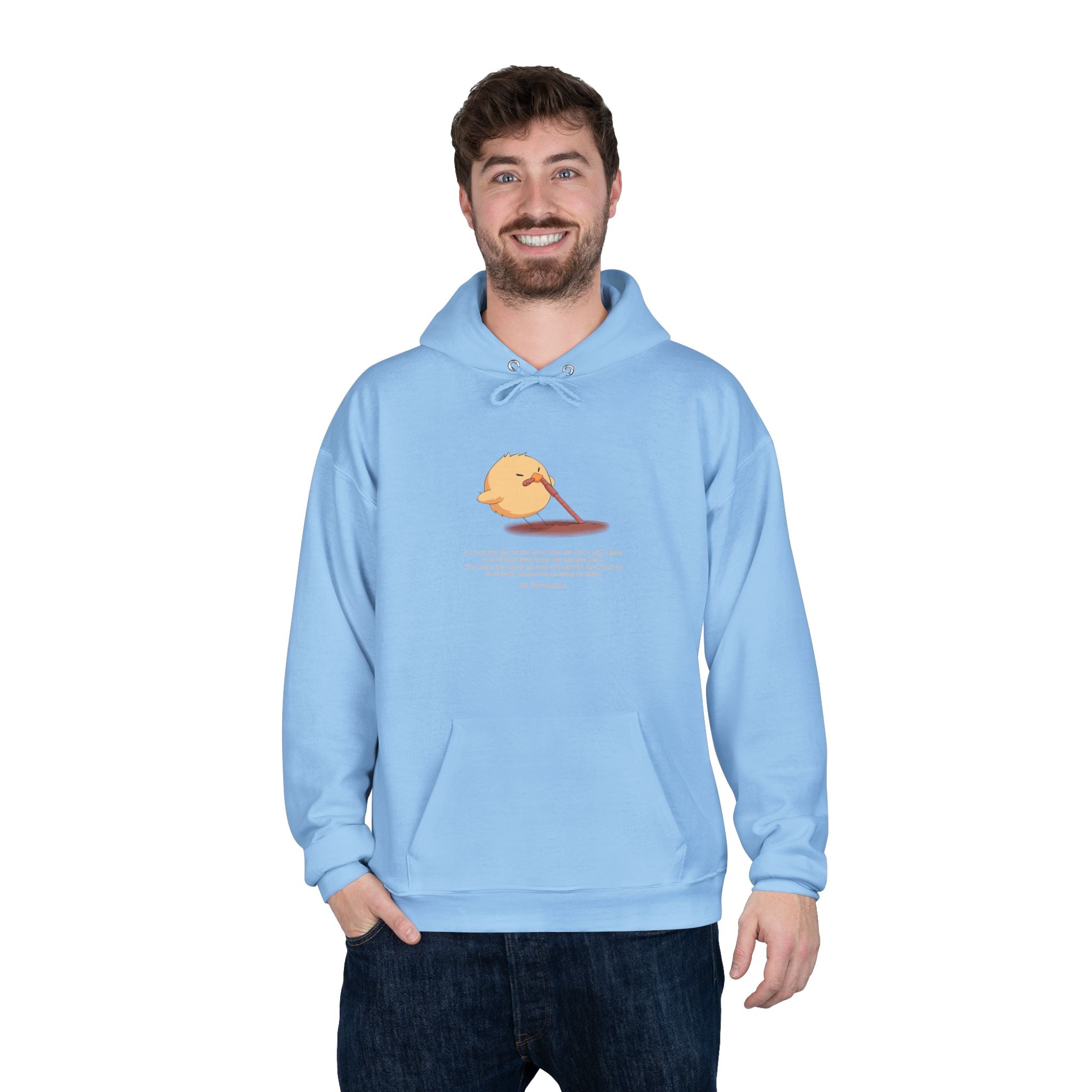 Unisex Light Blue Pantouflard Chick Cotton Blend Pullover Hoodie