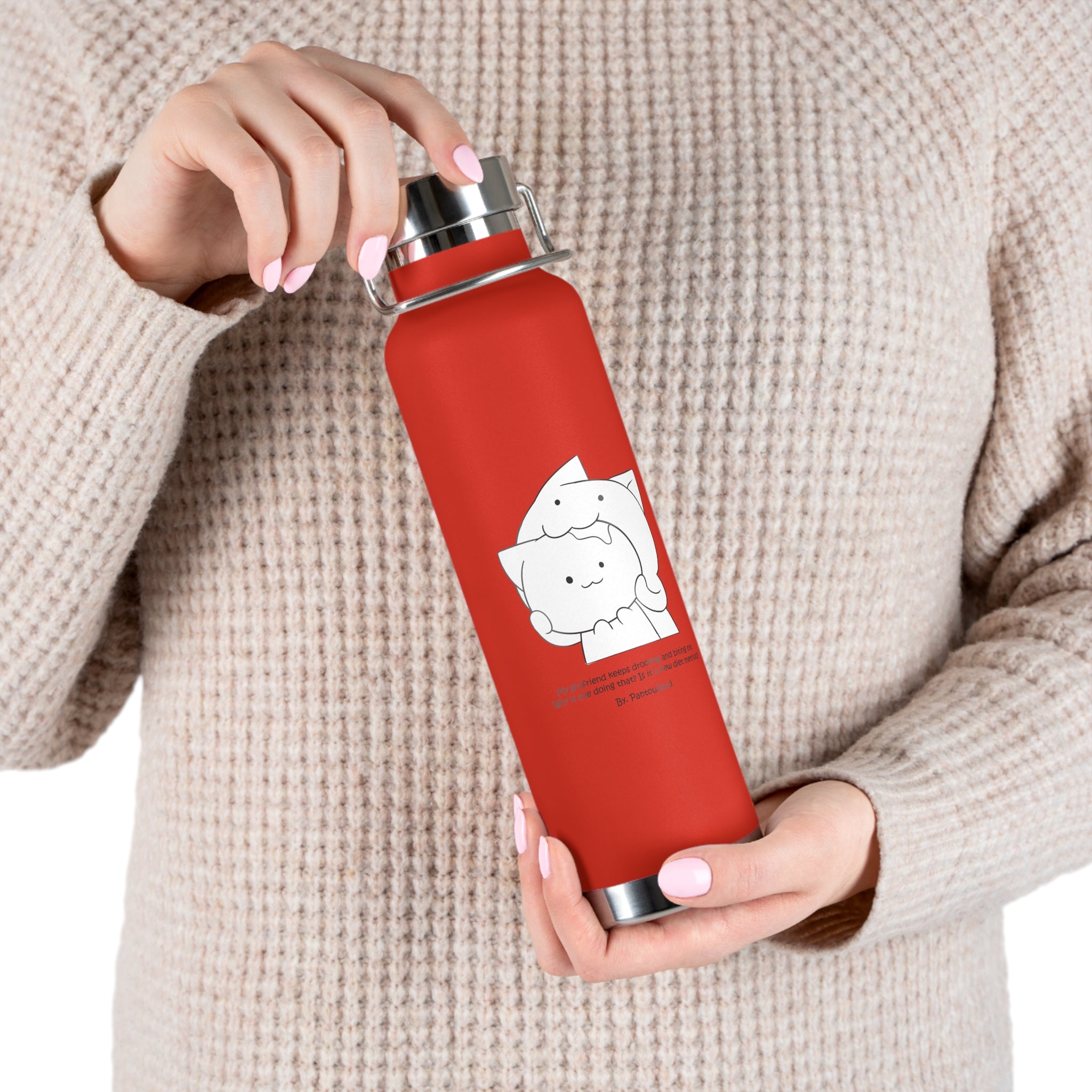 Navy Blue Cute Biting Cats Quote 22oz Copper Vacuum Insulated Bottle