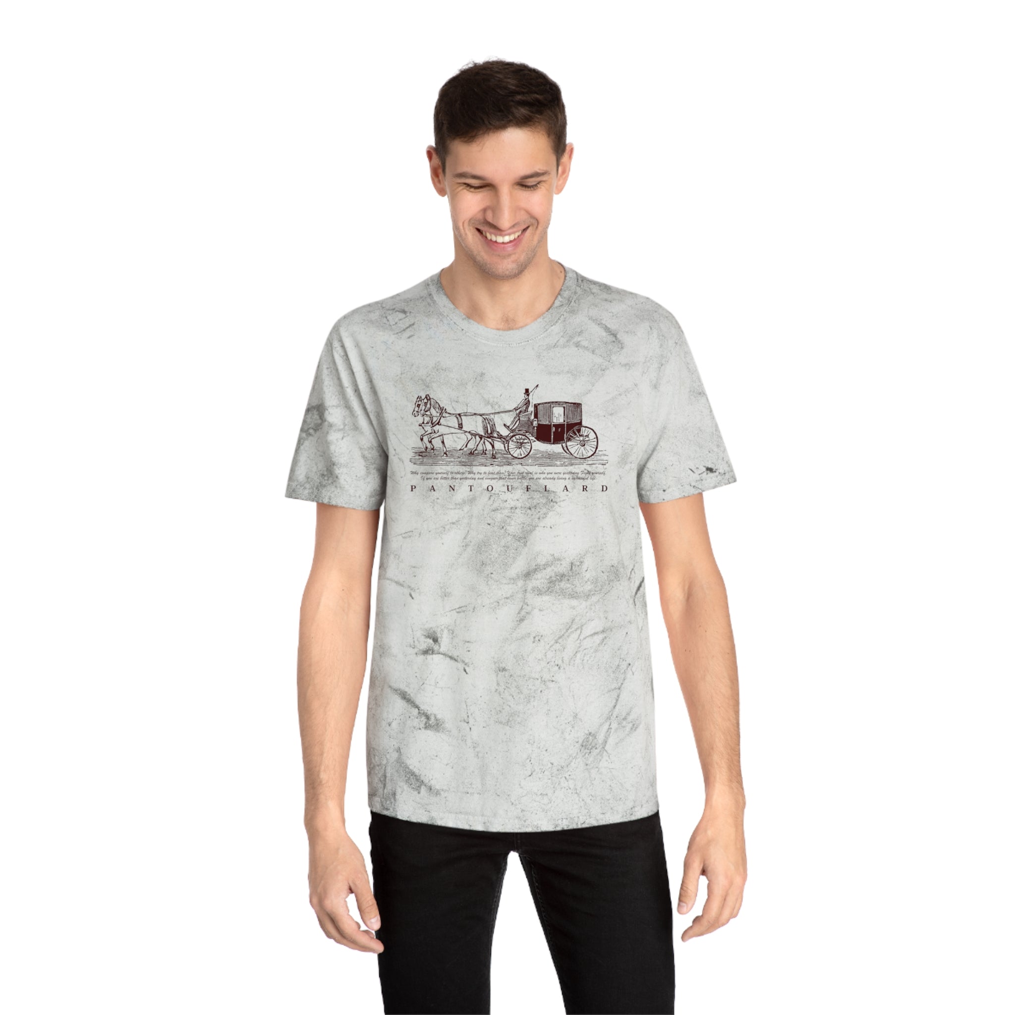 Unisex Grey Color Blast Vintage Carriage Graphic 100% Cotton T-Shirt