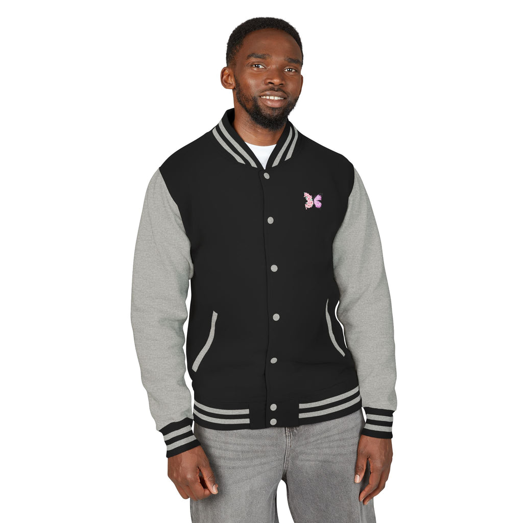 Unisex Navy Blue Floral Butterfly Spring Quote Cotton Blend Letterman Jacket