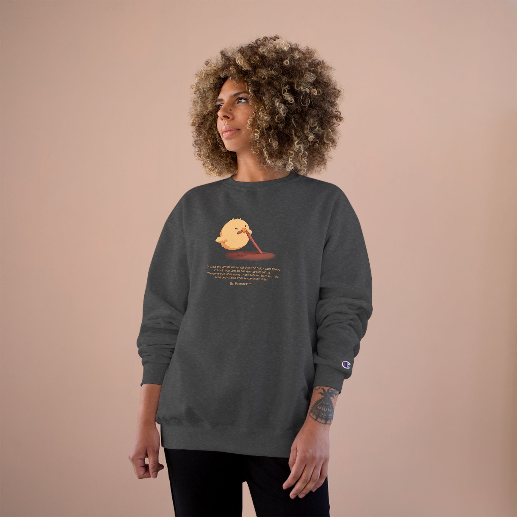 Champion Unisex White Pantouflard Chick Cotton Blend Crewneck Sweatshirt