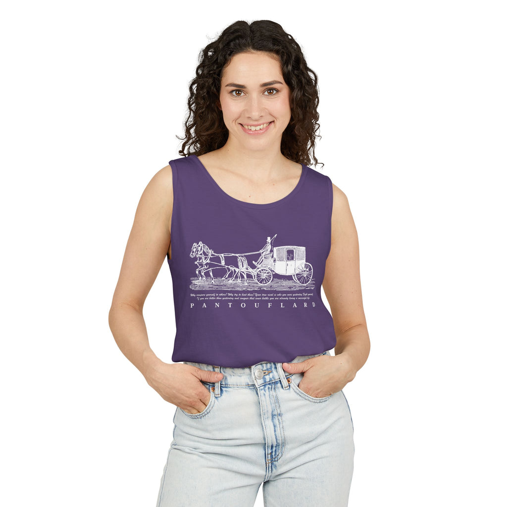 Unisex Black Pantouflard Carriage Cotton Garment-Dyed Tank Top