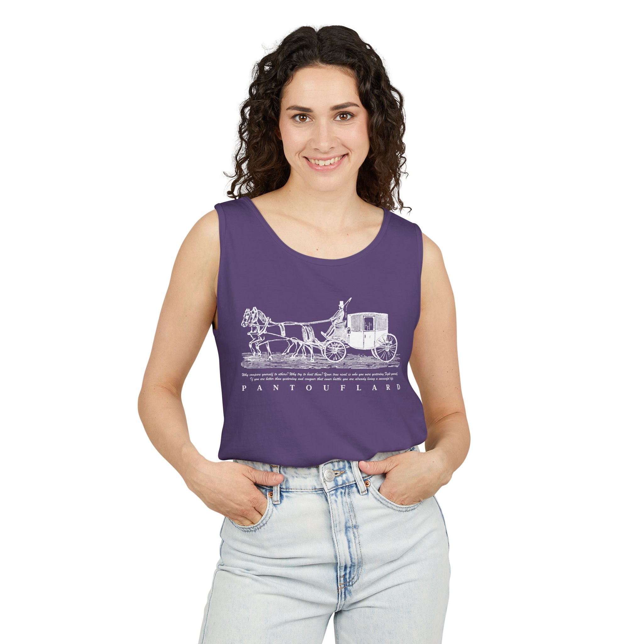 Unisex Black Pantouflard Carriage Cotton Garment-Dyed Tank Top
