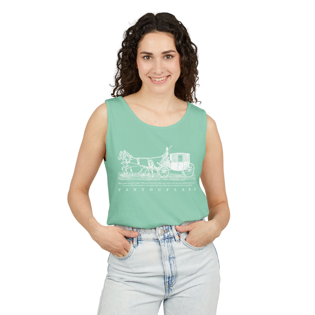 Unisex Black Pantouflard Carriage Cotton Garment-Dyed Tank Top