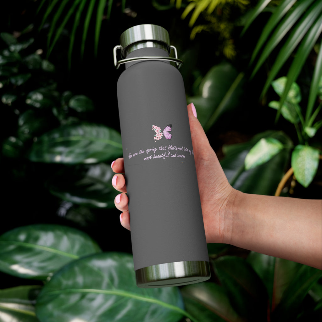 Navy Blue Romantic Floral Butterfly Quote 22oz Copper Vacuum Insulated Bottle