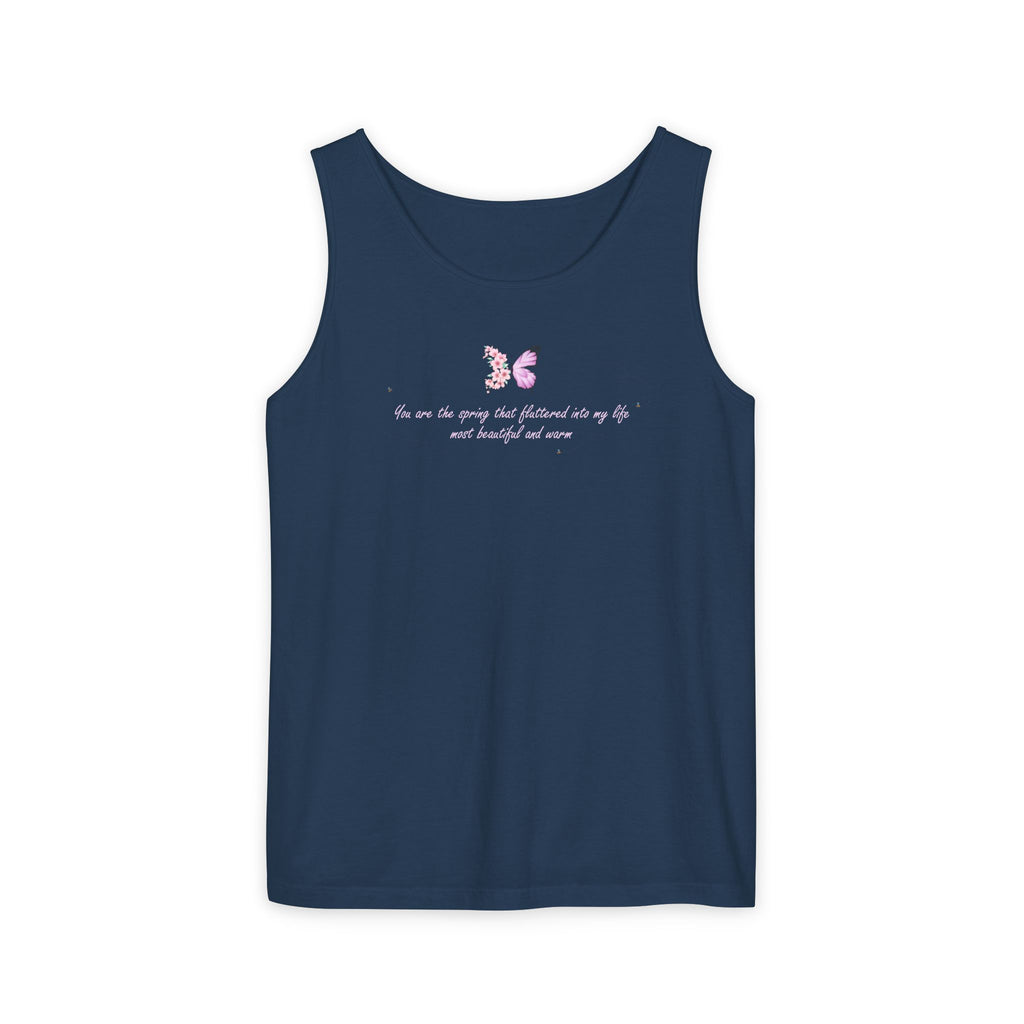 Unisex Navy Blue Floral Butterfly Spring Quote 100% Cotton Tank Top