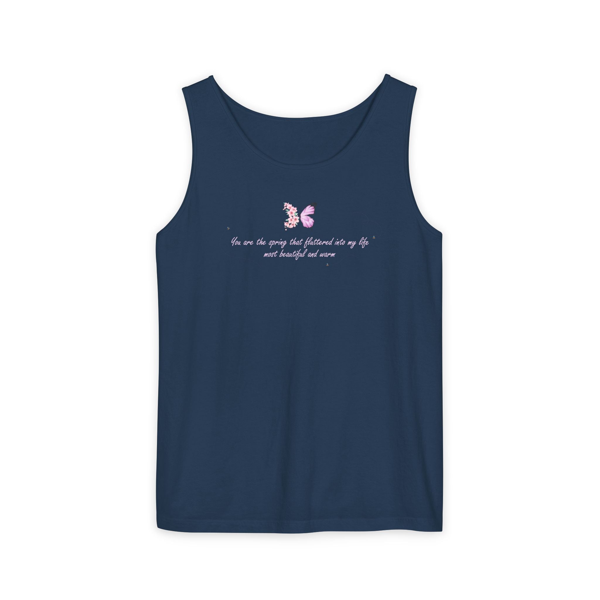 Unisex Navy Blue Floral Butterfly Spring Quote 100% Cotton Tank Top
