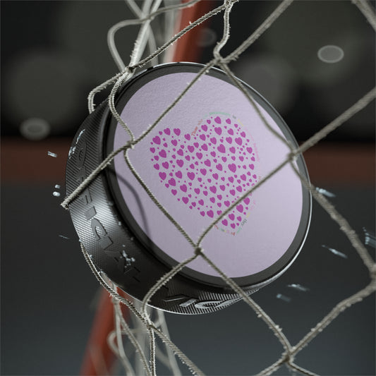 Hockey Puck with Pink Heart Design