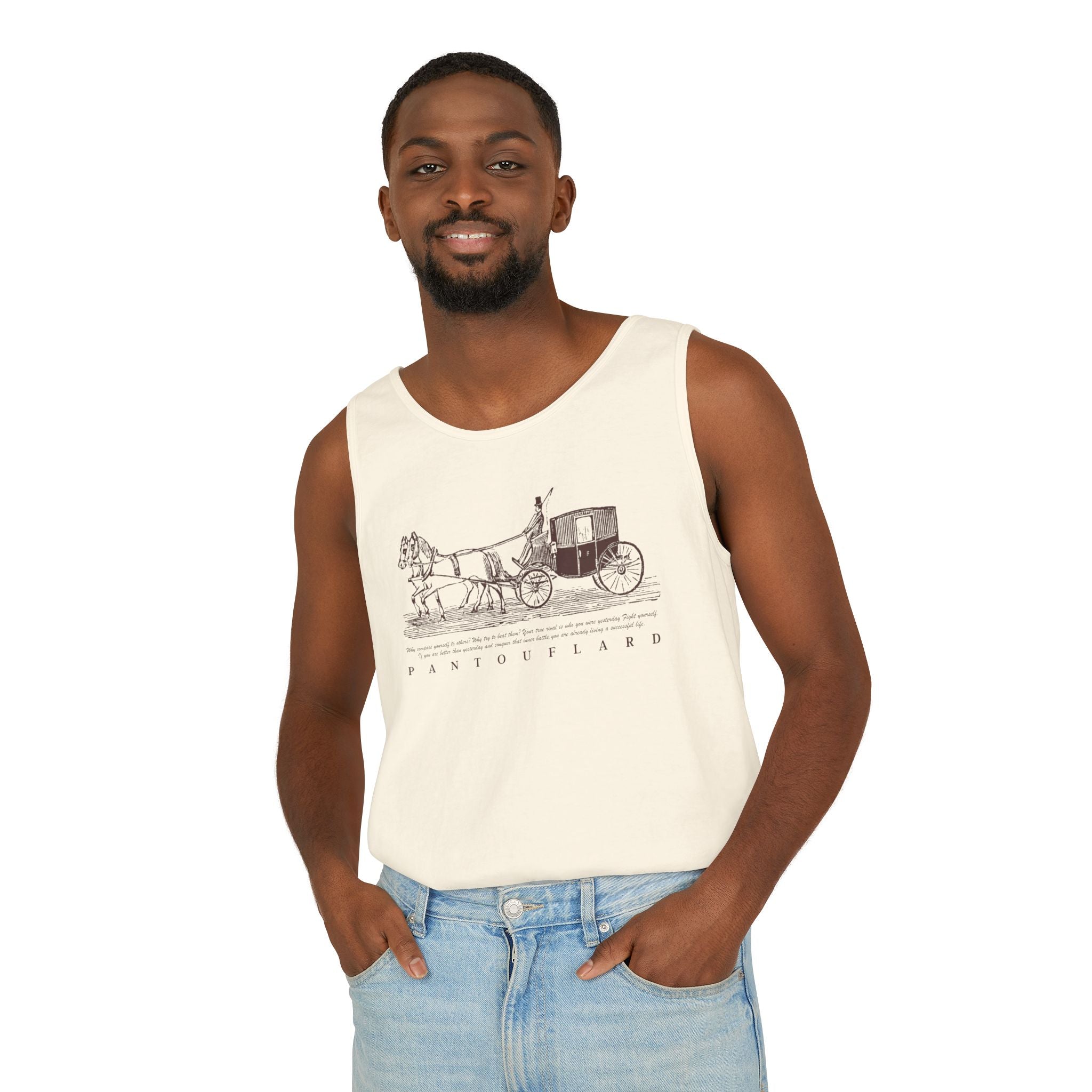 Unisex Brick Red Pantouflard Carriage Cotton Garment-Dyed Tank Top