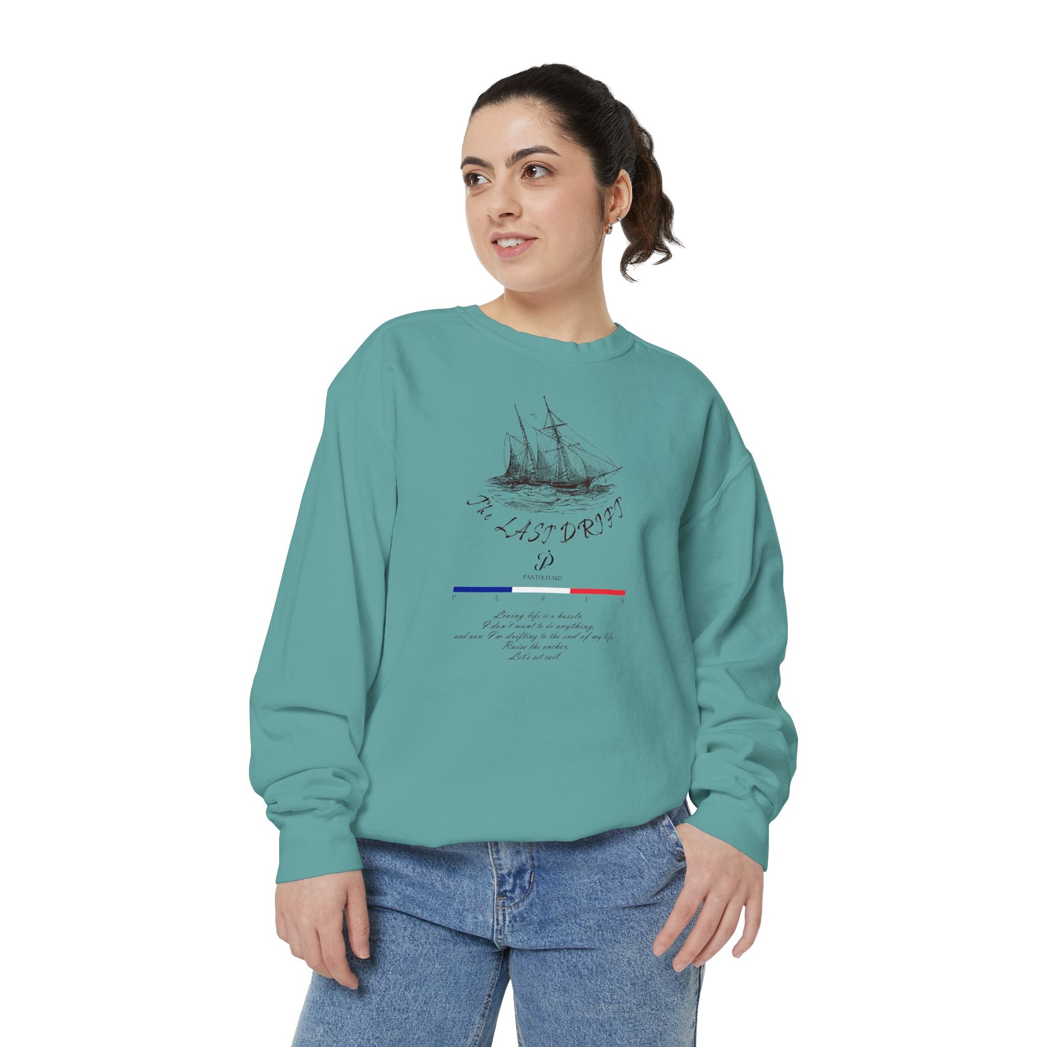 Unisex White Vintage Ship Graphic Cotton Blend Sweatshirt