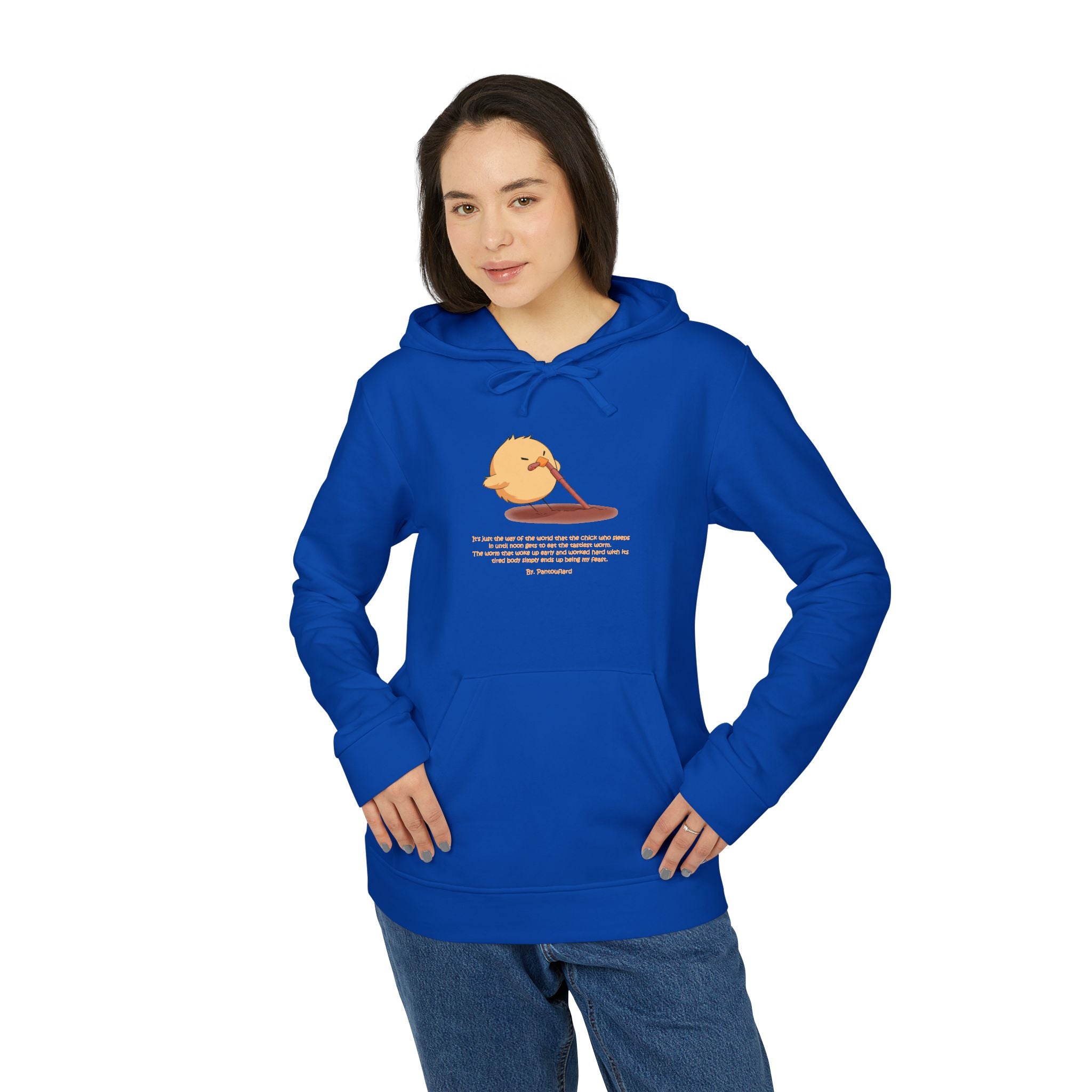 Adidas Hoodie with Funny Graphic - "Early Bird Parody" Cute Chick Design - 8color Cotton Fleece Pullover - Unisex Streetwear