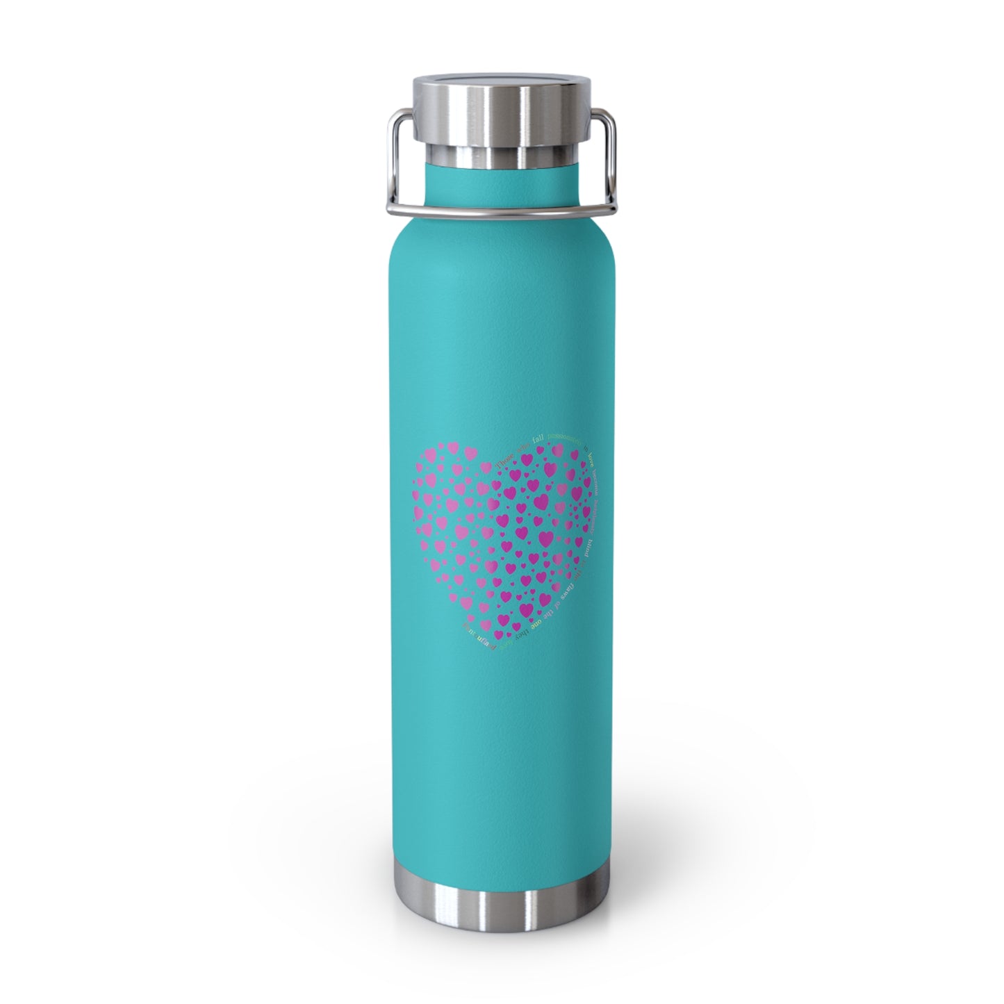 Copper Vacuum Insulated Water Bottle, 22oz (Pink Heart Design)