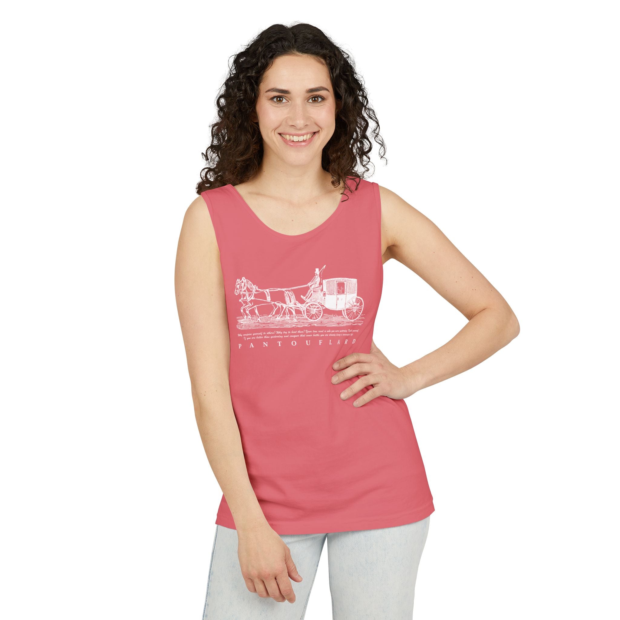 Unisex Black Pantouflard Carriage Cotton Garment-Dyed Tank Top