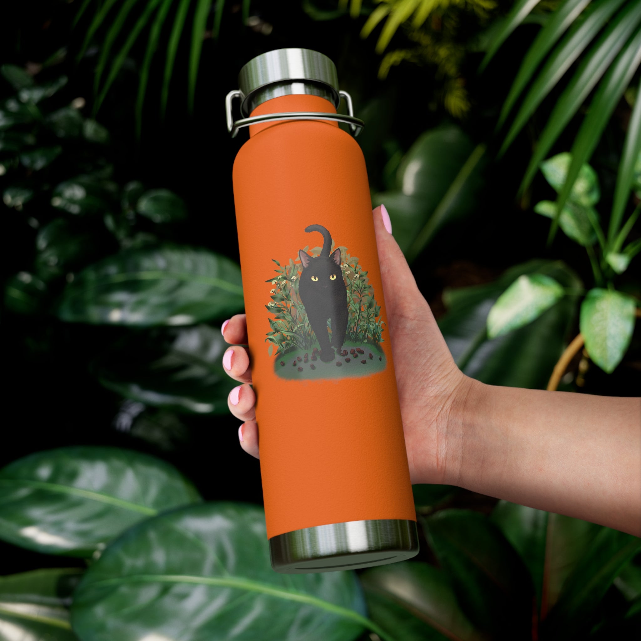 Black Mysterious Black Cat in Bushes 22oz Copper Vacuum Insulated Bottle