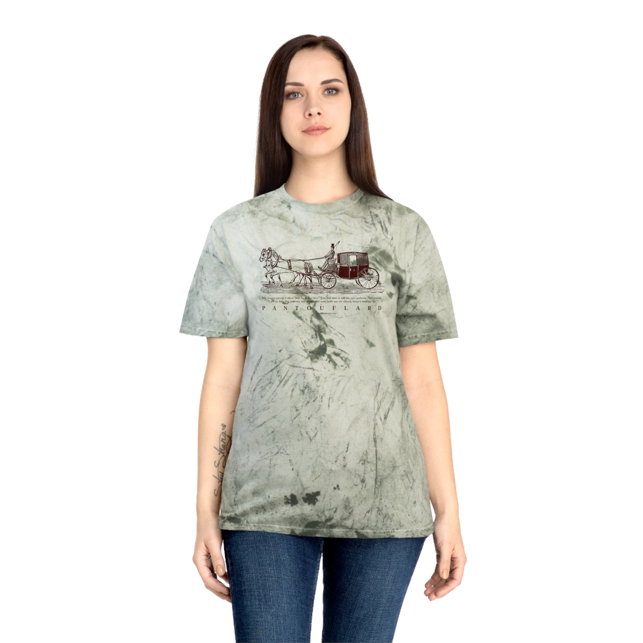 Unisex Grey Color Blast Vintage Carriage Graphic 100% Cotton T-Shirt