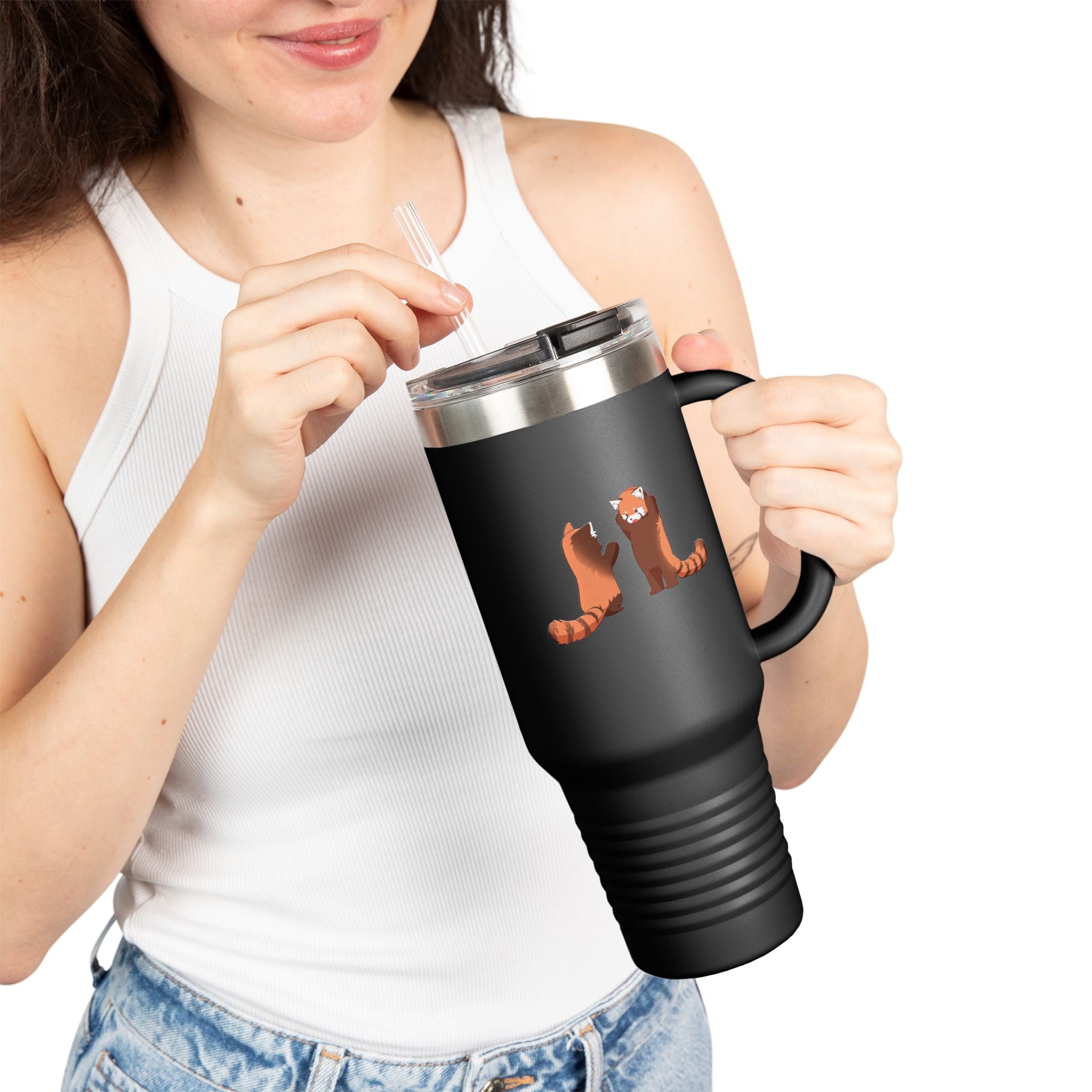 Olive Green Cute Standing Red Pandas 40oz Stainless Steel Insulated Travel Mug
