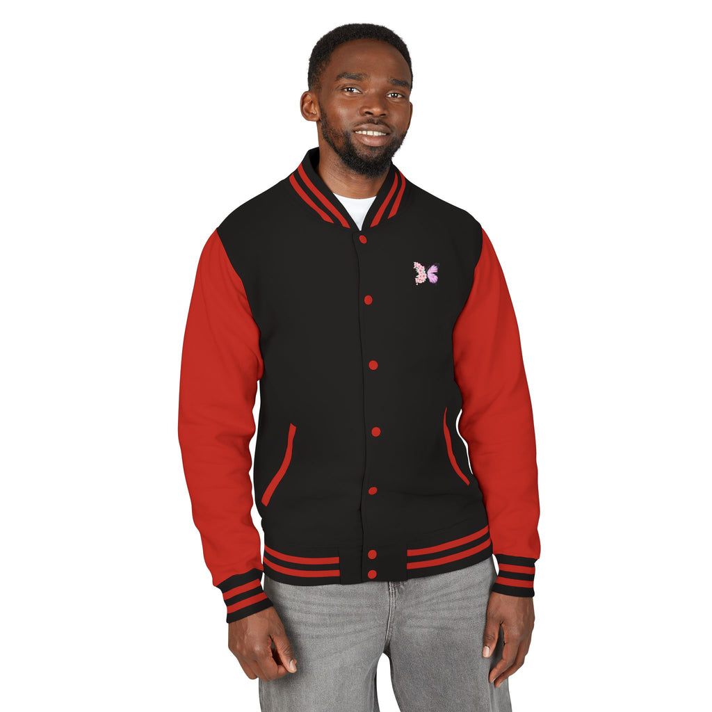 Unisex Navy Blue Floral Butterfly Spring Quote Cotton Blend Letterman Jacket
