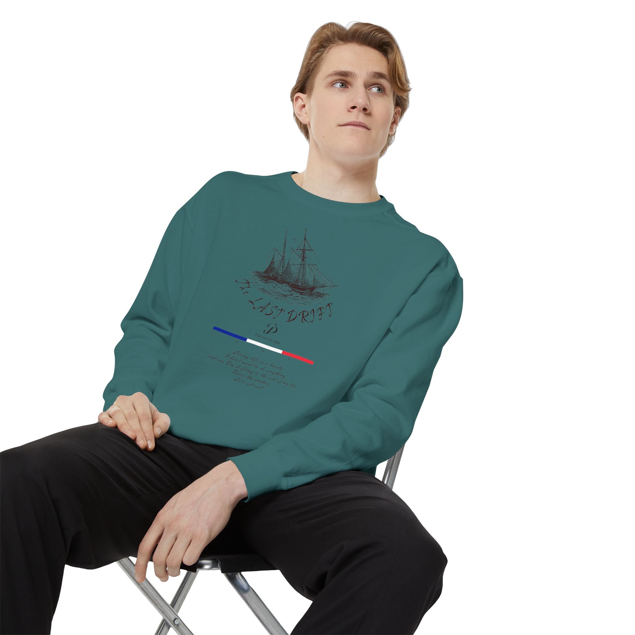 Unisex White Vintage Ship Graphic Cotton Blend Sweatshirt