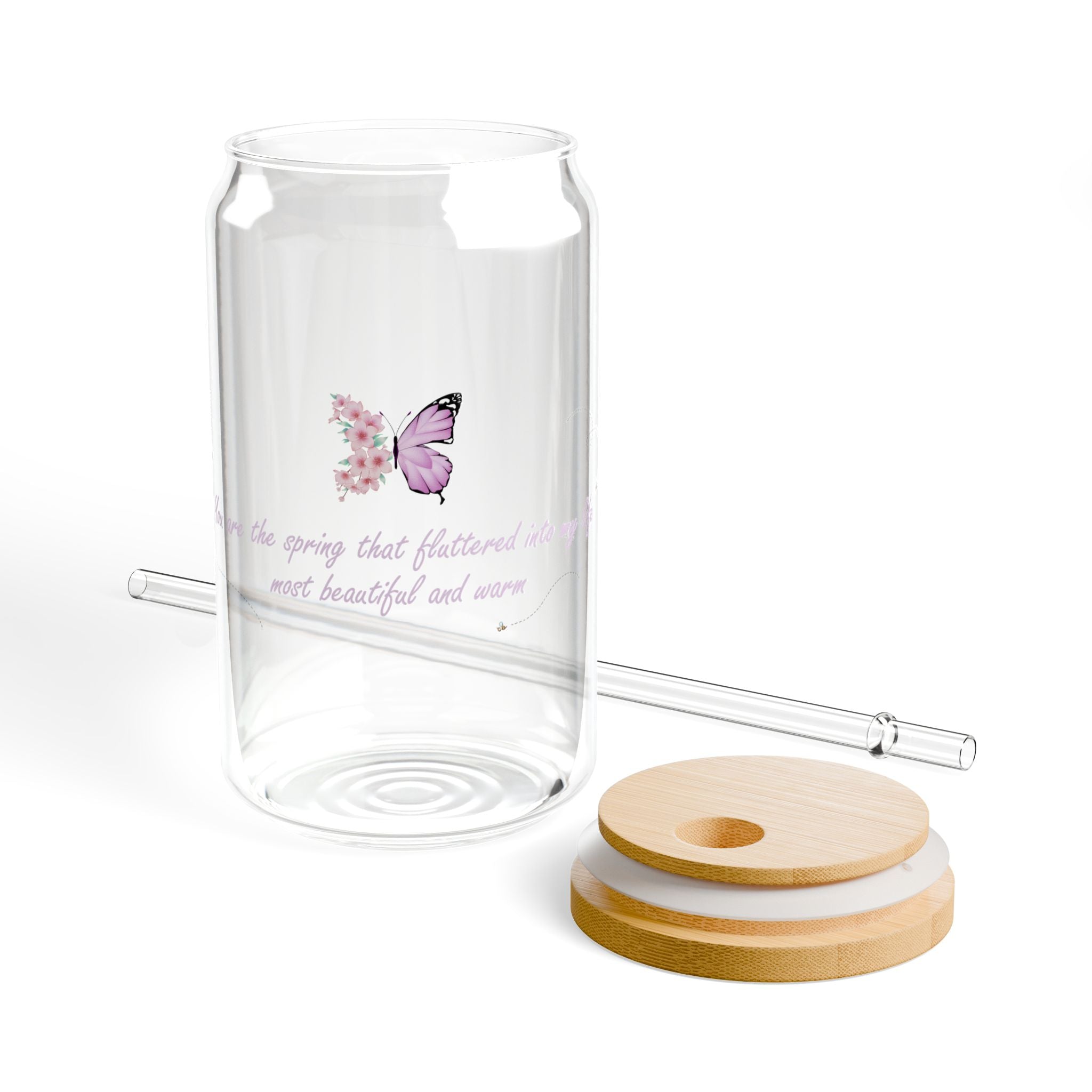 Clear Elegant Floral Butterfly & Cherry Blossom Tempered Glass Sipper