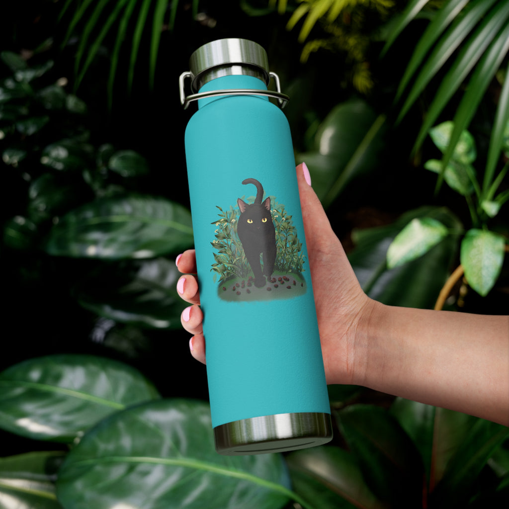 Black Mysterious Black Cat in Bushes 22oz Copper Vacuum Insulated Bottle