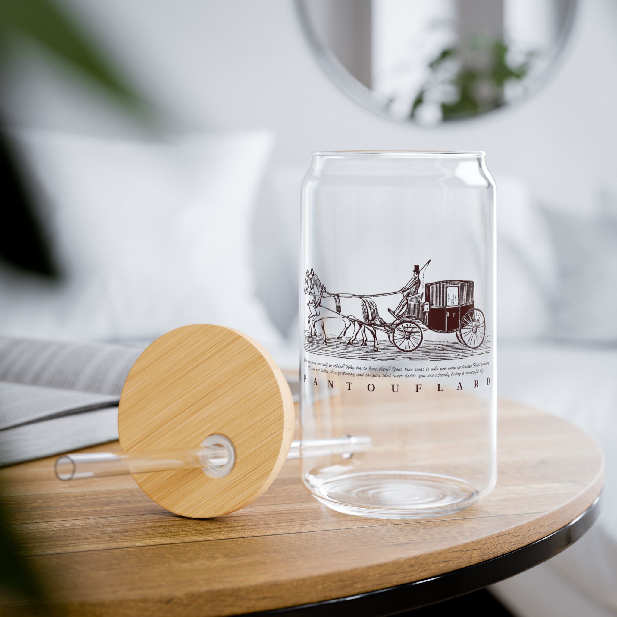Clear Pantouflard Vintage Carriage Motivational Tempered Glass Sipper