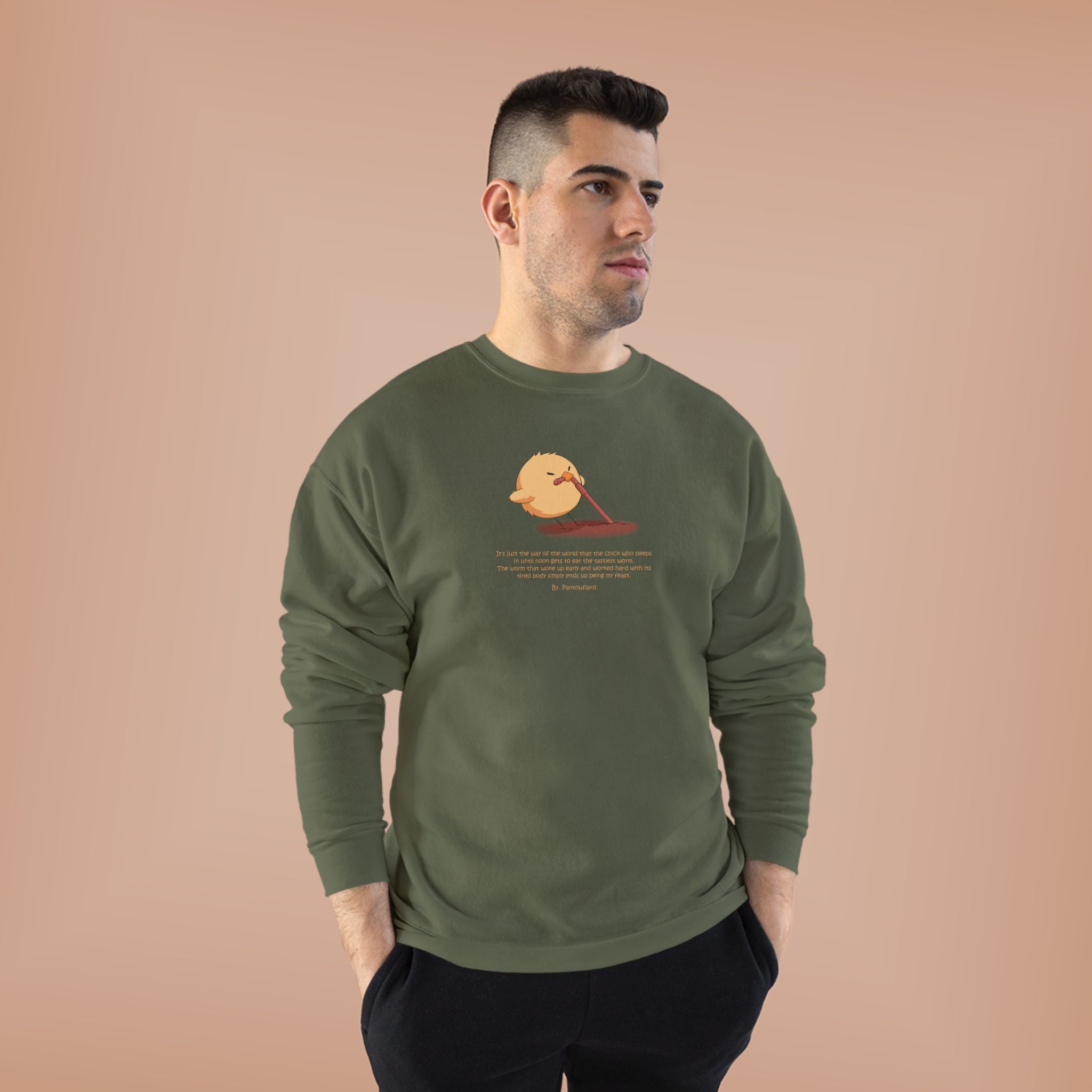 Funny Early Bird Parody Sweatshirt | "The Late Bird Gets The Feast" Sarcastic Quote | Hanes Soft Eco-Fleece Pullover (S-3XL)