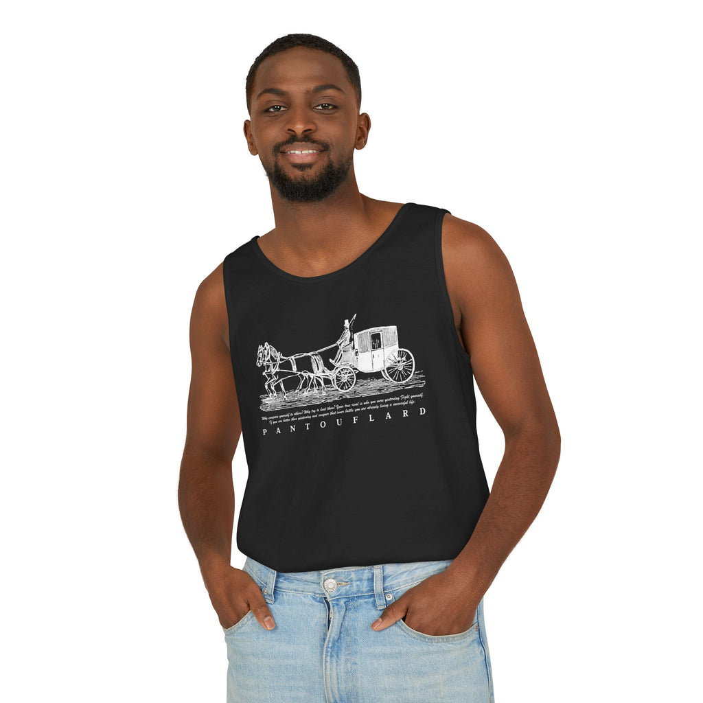 Unisex Black Pantouflard Carriage Cotton Garment-Dyed Tank Top