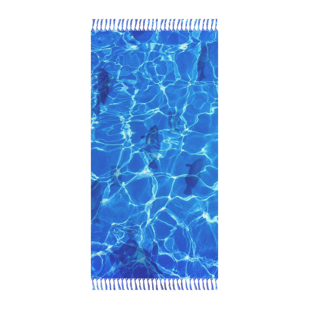Vibrant Blue Sunlit Water Surface Fish Silhouette 100% Polyester Boho Beach Cloth