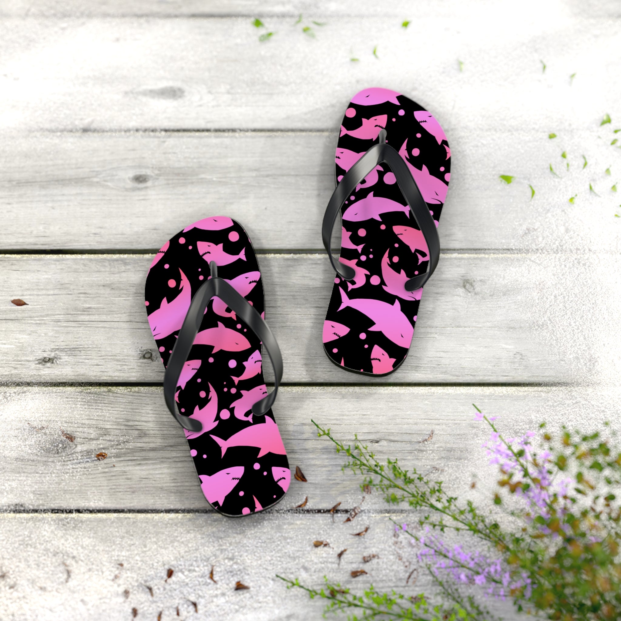 Men's/Women's Pink Shark Flip Flops - Graphic Thong Sandals