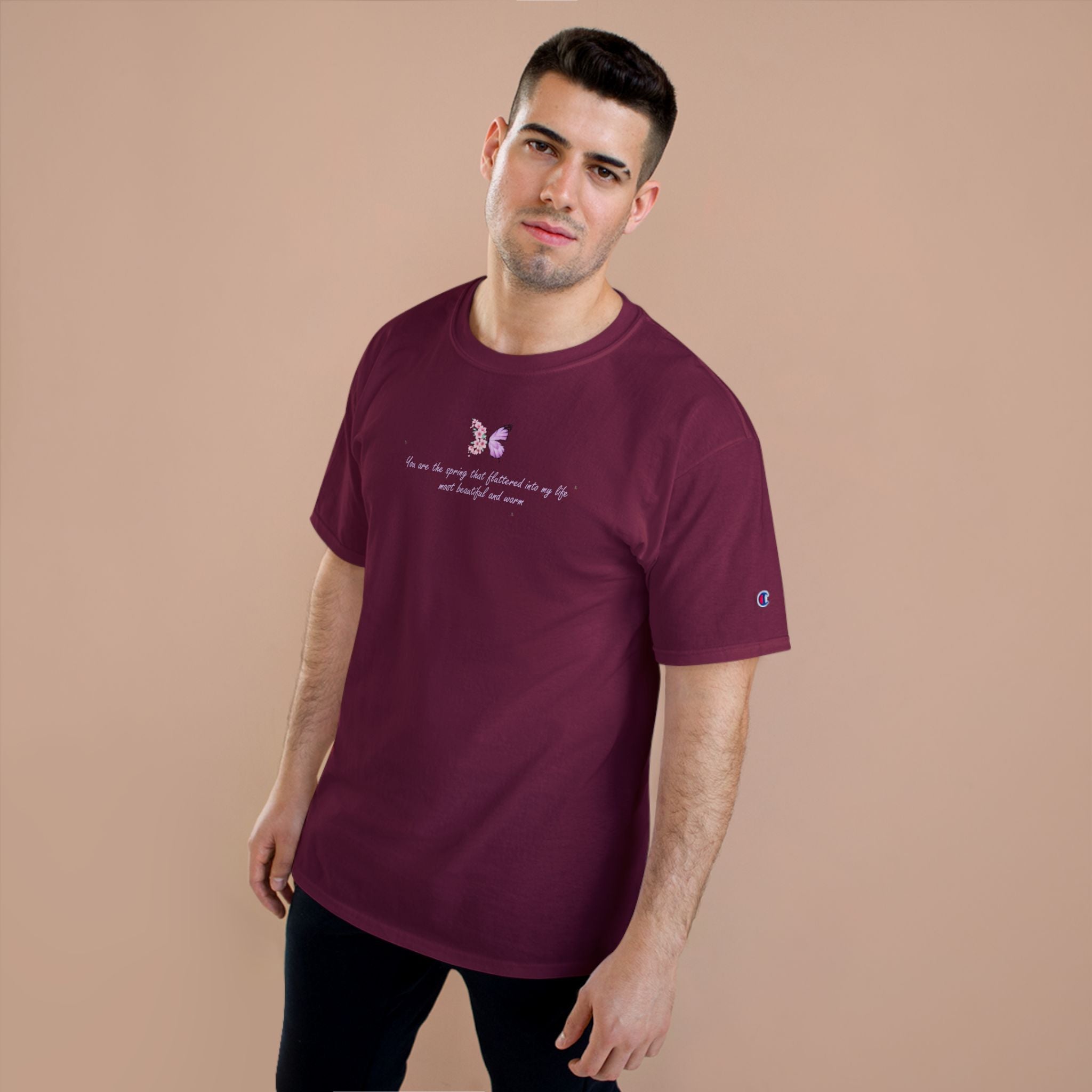 Unisex White Floral Butterfly Spring Quote 100% Cotton Champion T-Shirt