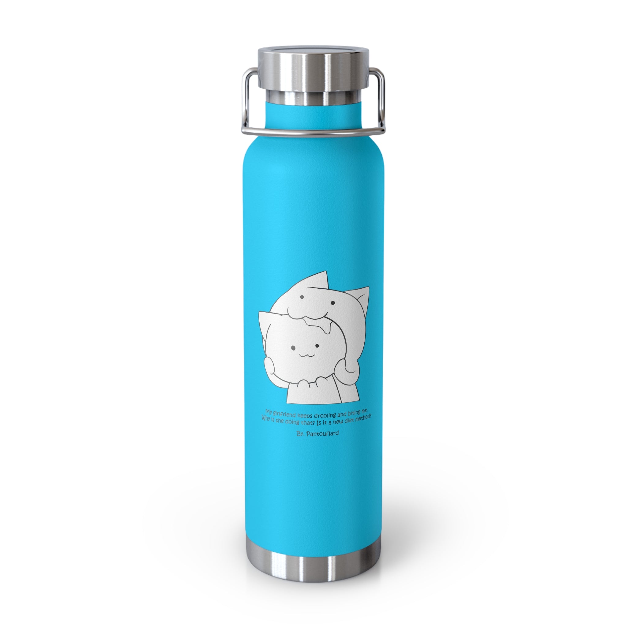 Navy Blue Cute Biting Cats Quote 22oz Copper Vacuum Insulated Bottle