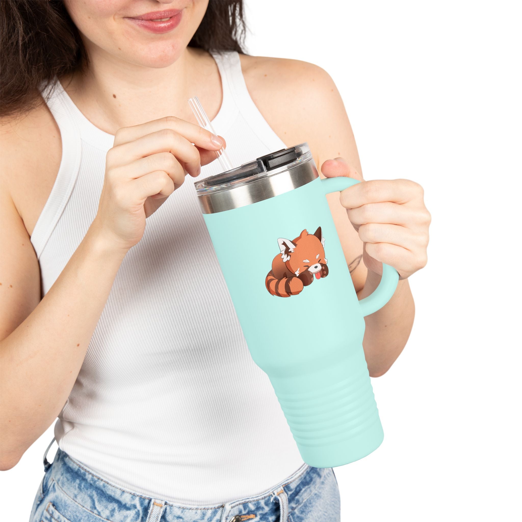 Olive Green Cute Sleeping Red Panda 40oz Stainless Steel Insulated Travel Mug
