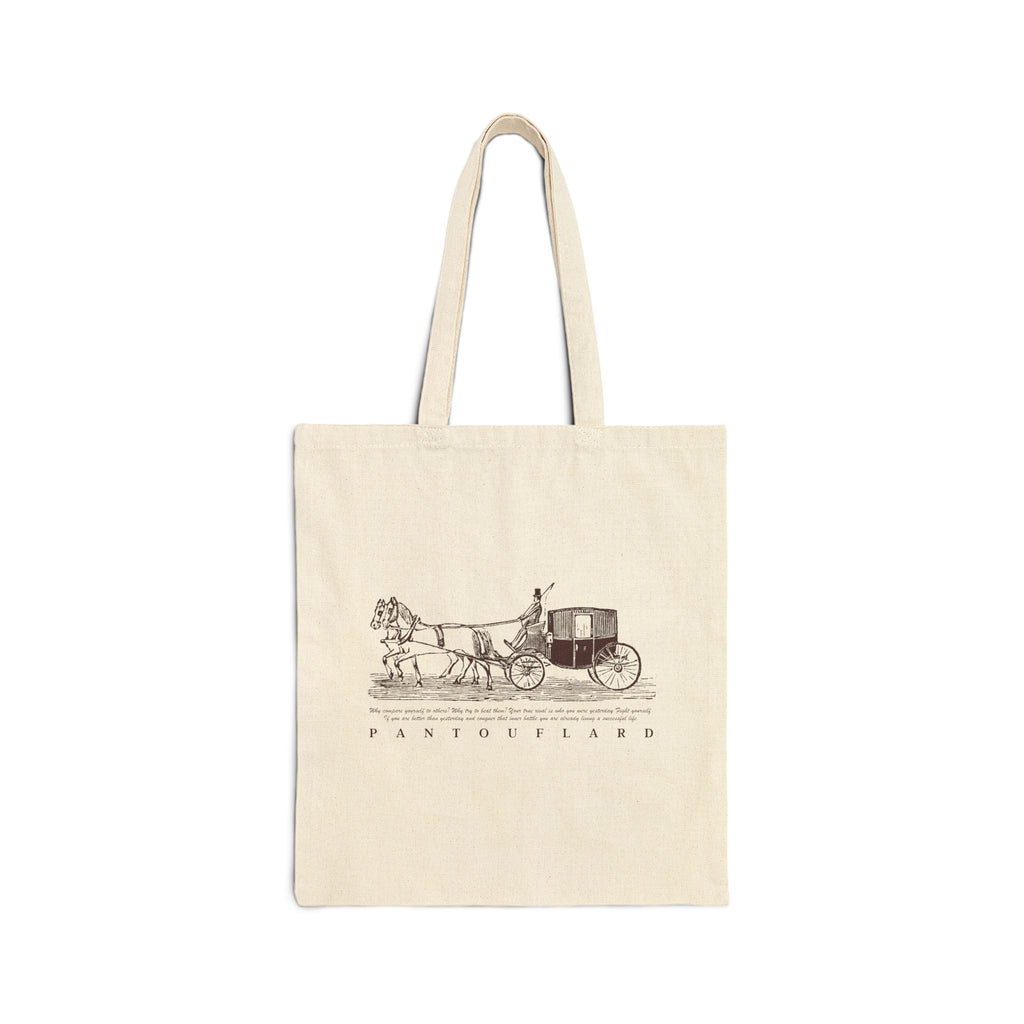 Horse Carriage Print Cotton Canvas Tote Bag Natural Color