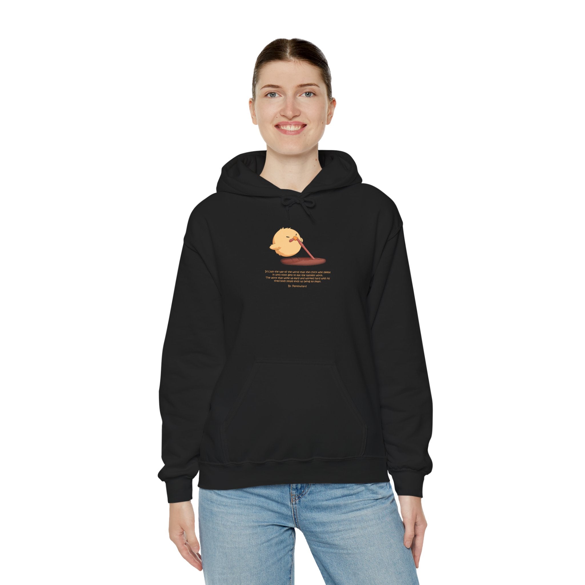 Kitsch Kawaii Chick & Worm Graphic Hoodie - The Quiet Victory (Aesthetic Streetwear Fleece)