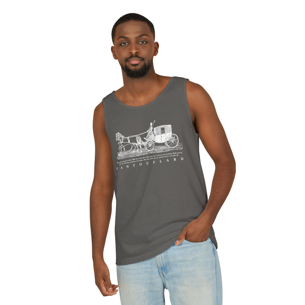Unisex Black Pantouflard Carriage Cotton Garment-Dyed Tank Top