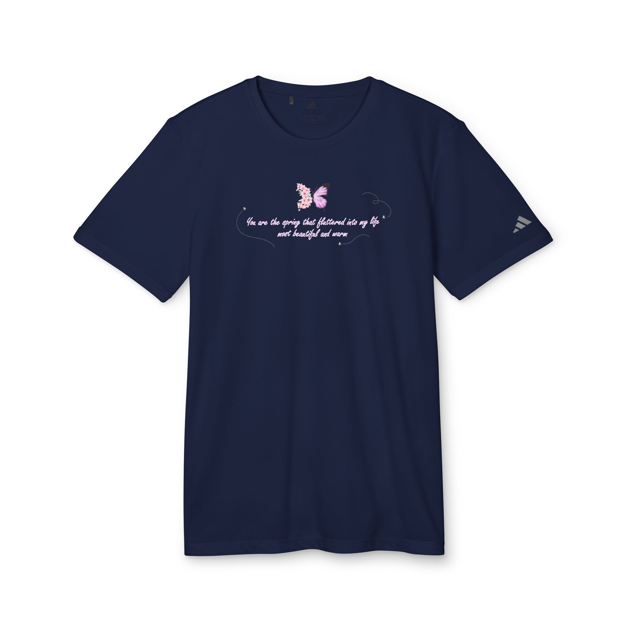 Unisex White Floral Butterfly Spring Quote 100% Recycled Polyester Adidas Sport T-Shirt