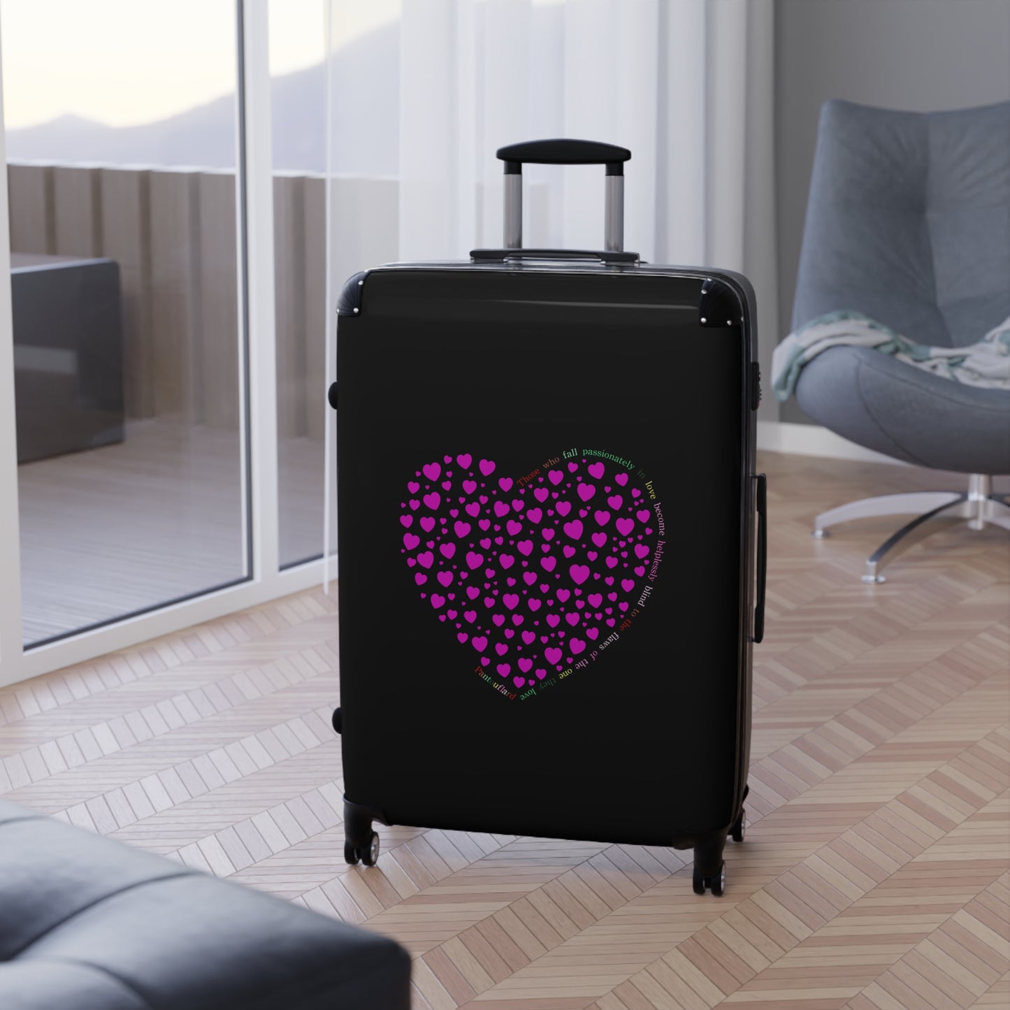 Pink Heart Design Suitcase, Travel Luggage