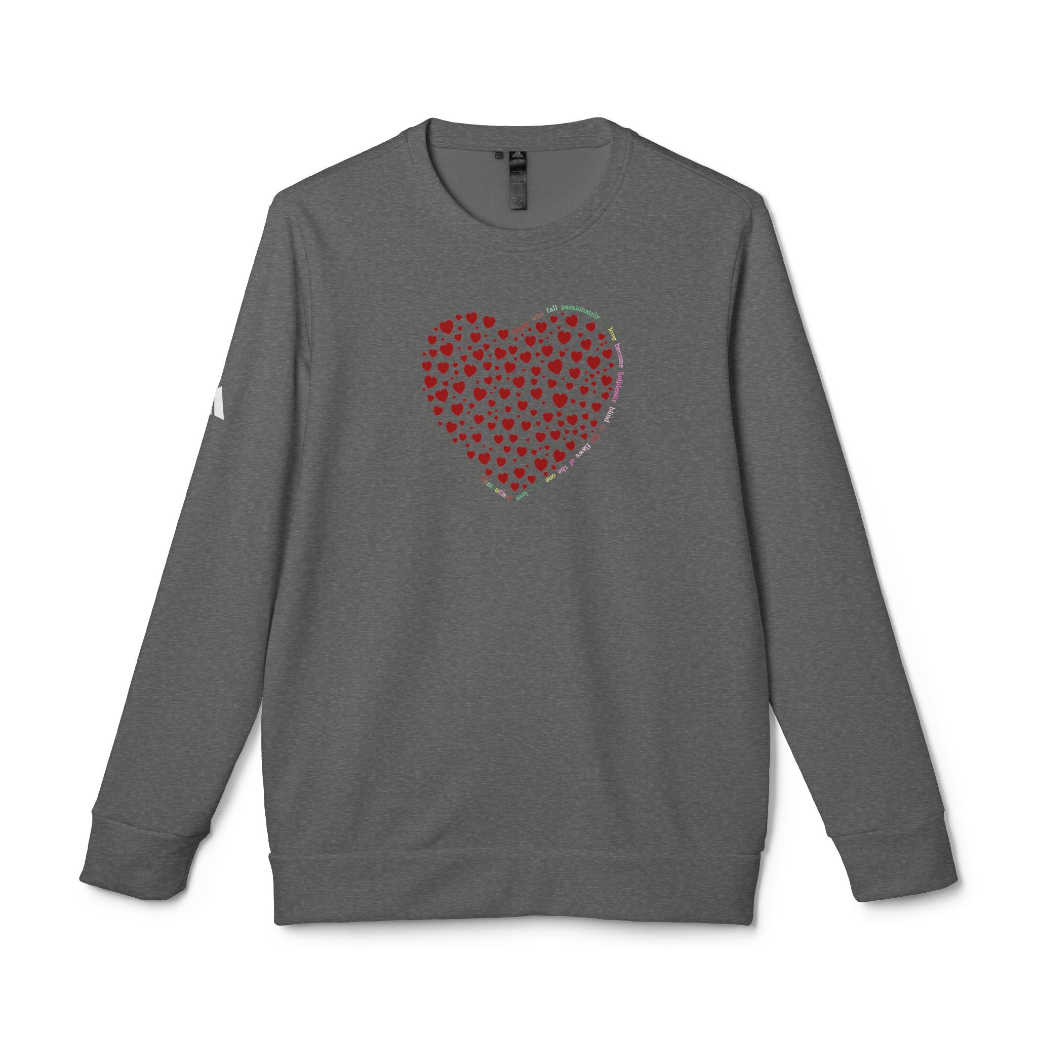 Sudadera unisex Adidas® con cuello redondo y diseño de corazón rojo