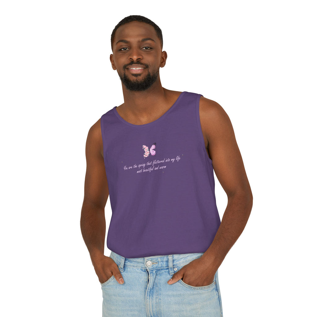 Unisex Navy Blue Floral Butterfly Spring Quote 100% Cotton Tank Top
