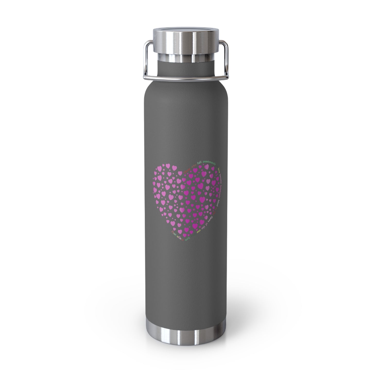 Copper Vacuum Insulated Water Bottle, 22oz (Pink Heart Design)