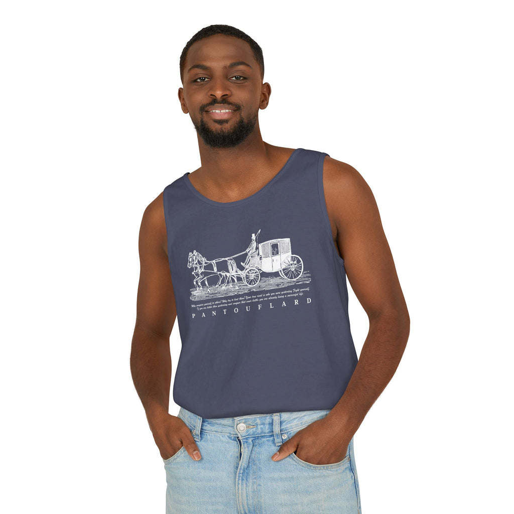 Unisex Black Pantouflard Carriage Cotton Garment-Dyed Tank Top