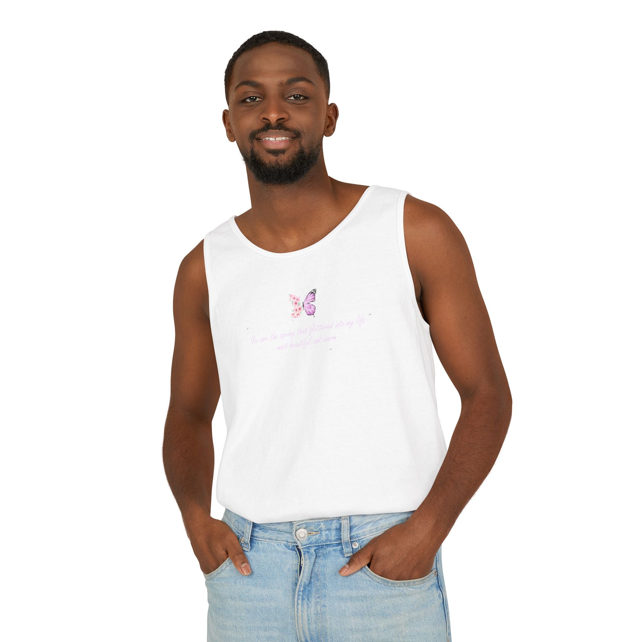 Unisex Navy Blue Floral Butterfly Spring Quote 100% Cotton Tank Top