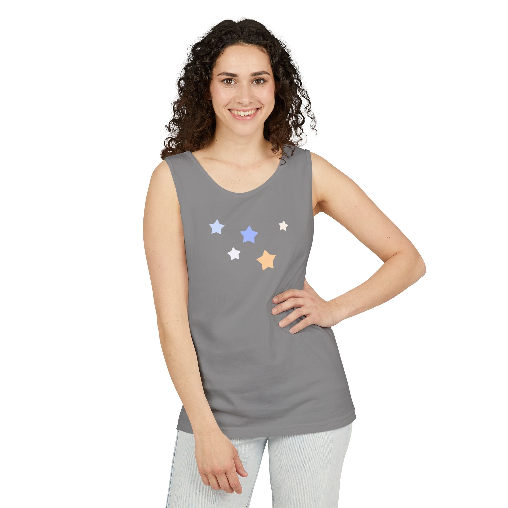 Men's & Women's Cassiopeia Constellation Graphic Garment-Dyed Tank Top - W-Shape Sleeveless Shirt