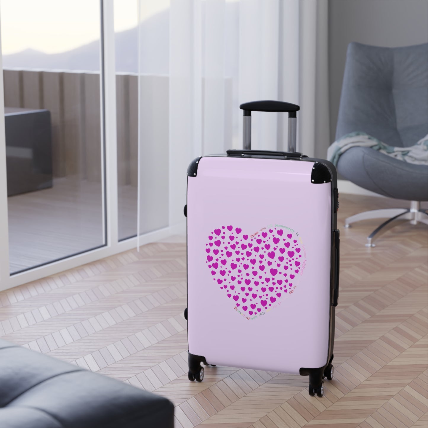 Pink Heart Design Suitcase, Travel Luggage