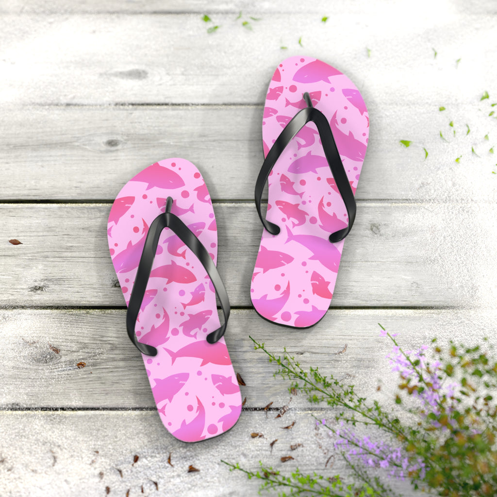 Unisex Pink Shark Silhouette Pattern EVA Polyester Flip Flops