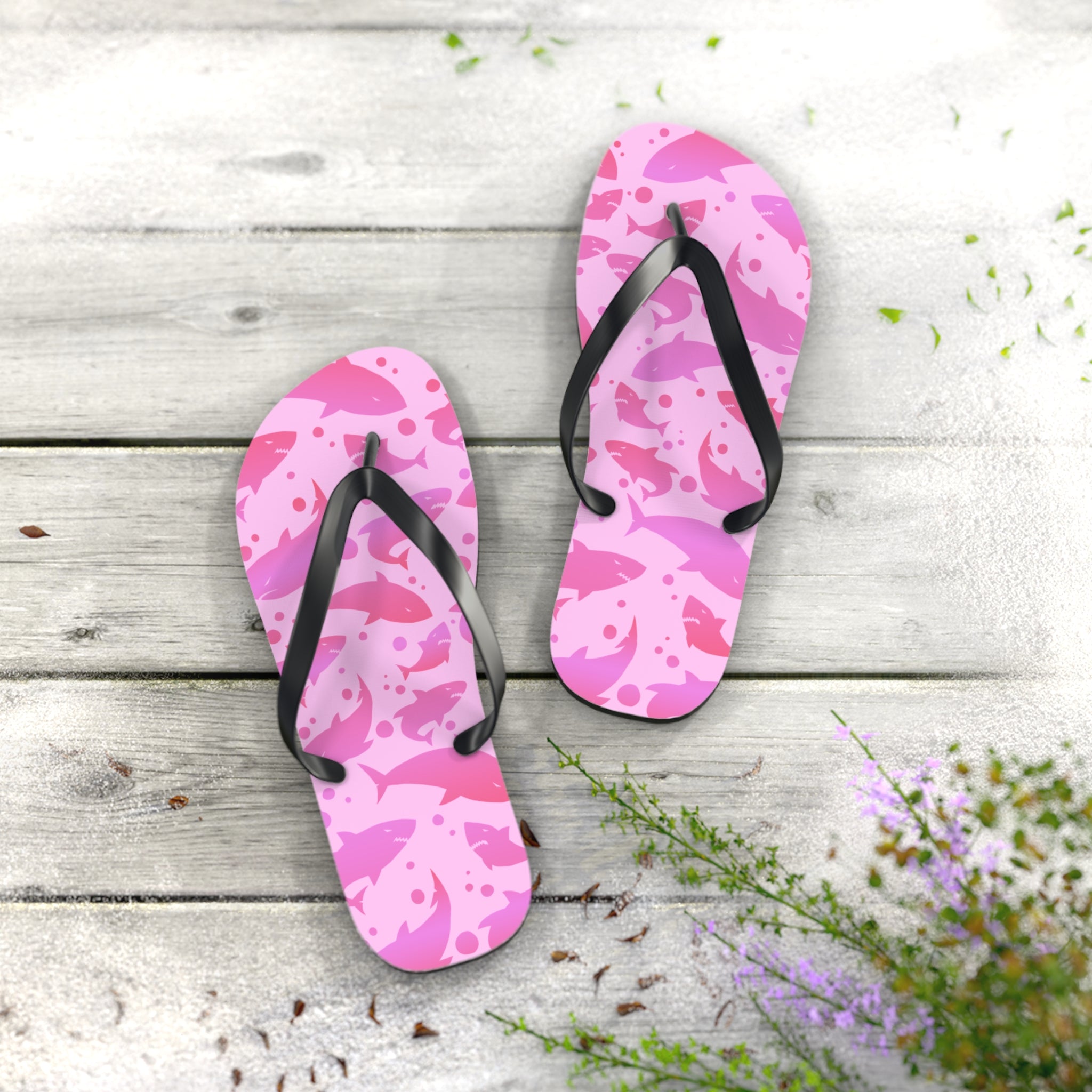 Unisex Pink Shark Silhouette Pattern EVA Polyester Flip Flops