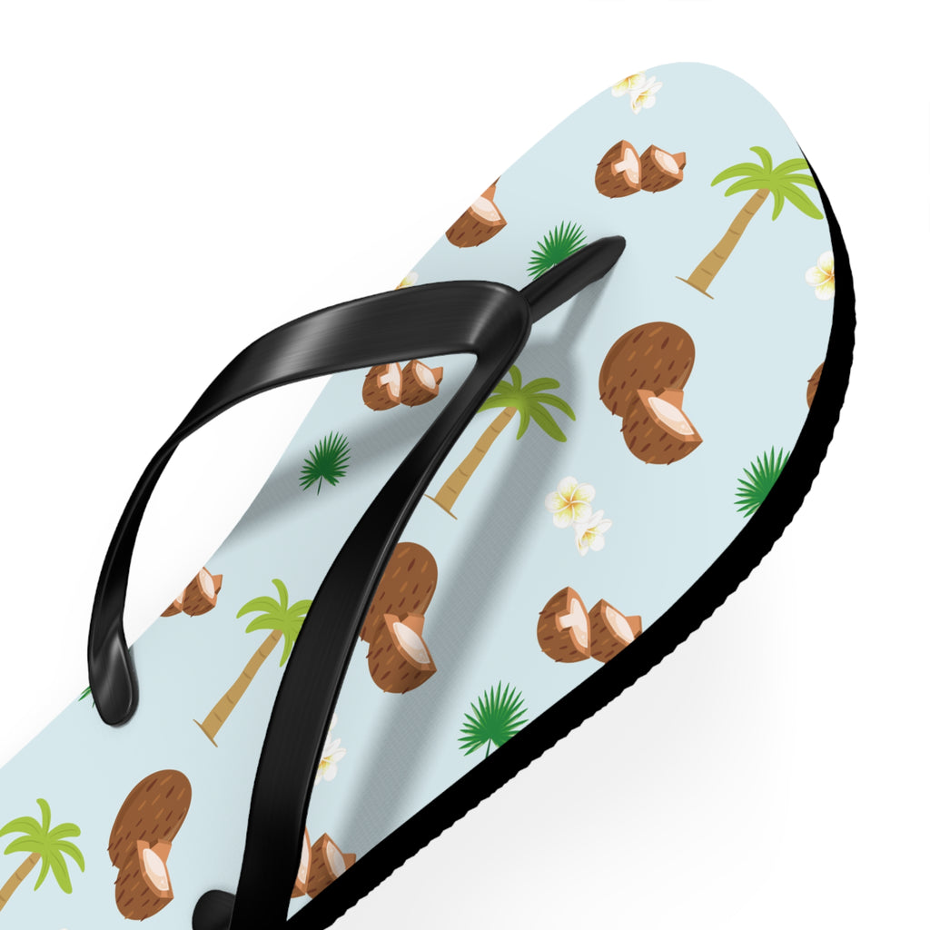 Unisex Light Blue Coconut Palm Tree Tropical Pattern EVA Polyester Flip Flops