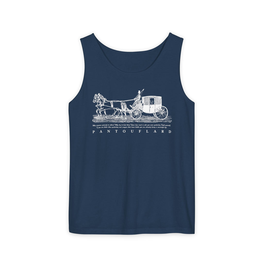 Unisex Black Pantouflard Carriage Cotton Garment-Dyed Tank Top